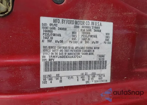 2003 Ford Explorer Sport Xls/Xlt z USA, uszkodzony, nr VIN 1FMYU60EX3UA37247